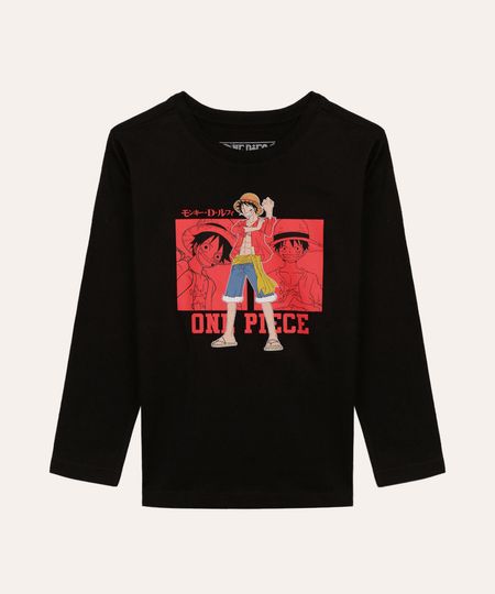 camiseta de algodão infantil one piece preto 6
