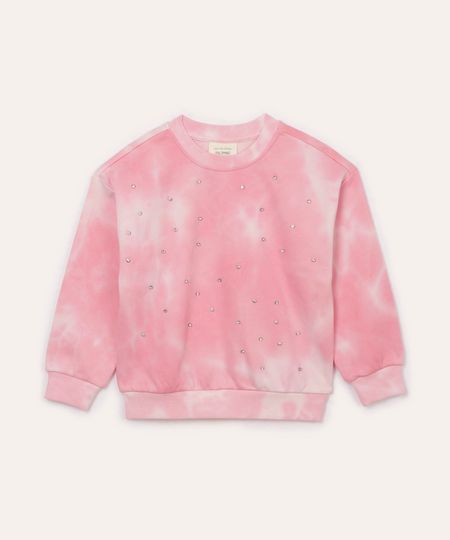 blusão de moletom infantil tie dye com brilho rosa 12