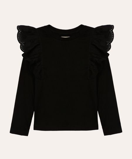 camiseta de algodão infantil com laise preta 6