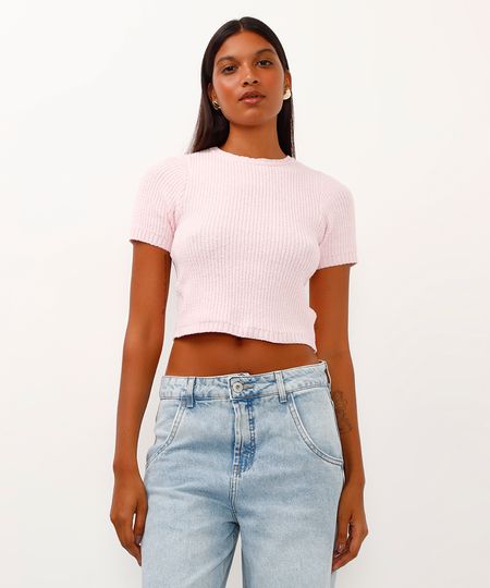 cropped de tricot trançado rosa G cropped de tricot trançado rosa G
