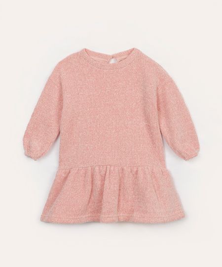 vestido de tricot infantil com brilho rosa 3