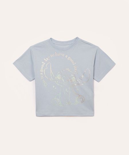 camiseta de algodão infantil stitch holográfico azul 4 camiseta de algodão infantil stitch holográfico azul 4