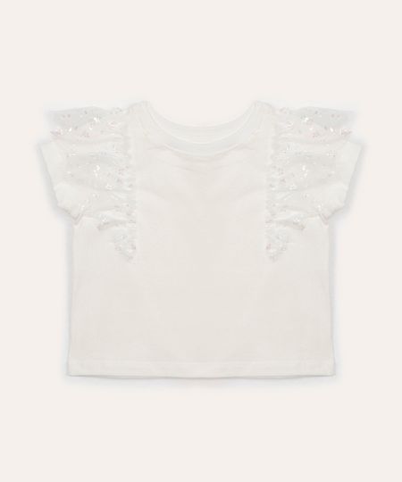 blusa de algodão infantil babado de tule off white 1