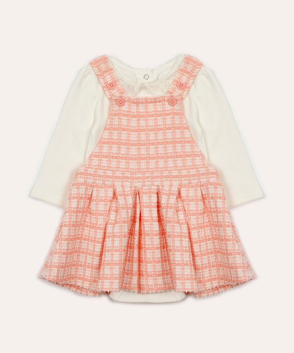 salopete infantil com body gola laise off white 9-12