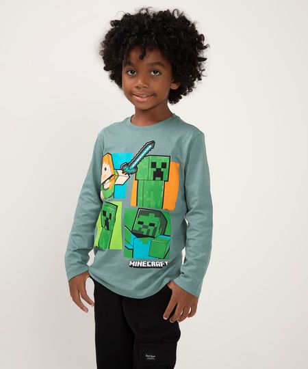 camiseta de algodão infantil minecraft verde 4