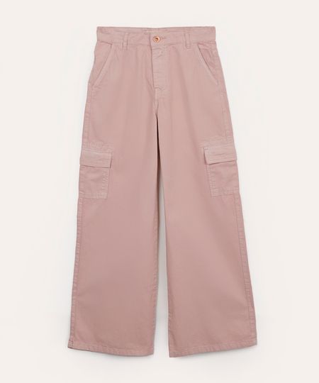 calça de sarja juvenil wide leg cargo rosa 12