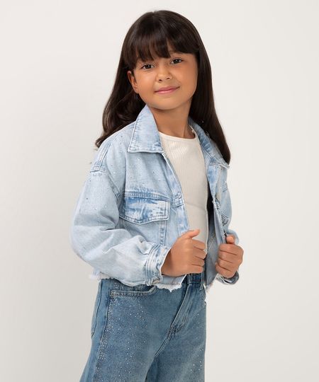 jaqueta jeans infantil com brilho azul claro 4