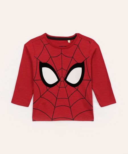 camiseta de algodão infantil homem aranha manga longa vermelha 2