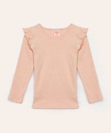 blusa de algodão infantil canelada com babado rosa 3