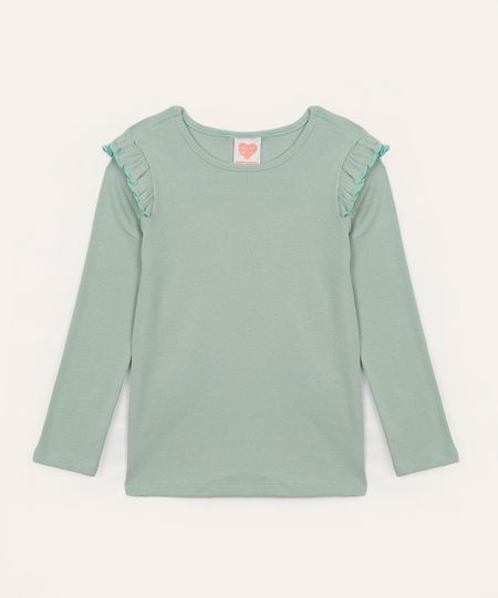 blusa de algodão infantil canelada com babado verde claro 2