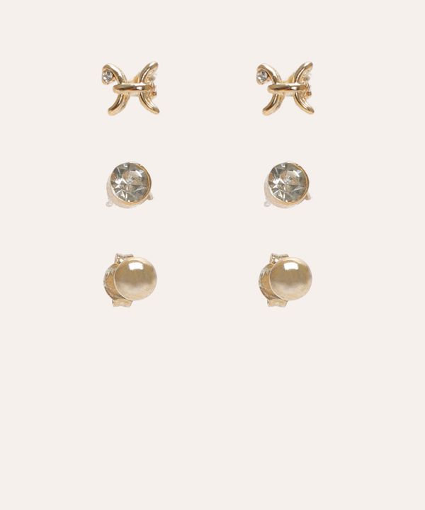 kit de 3 brincos folheado peixes e strass dourado UNICO