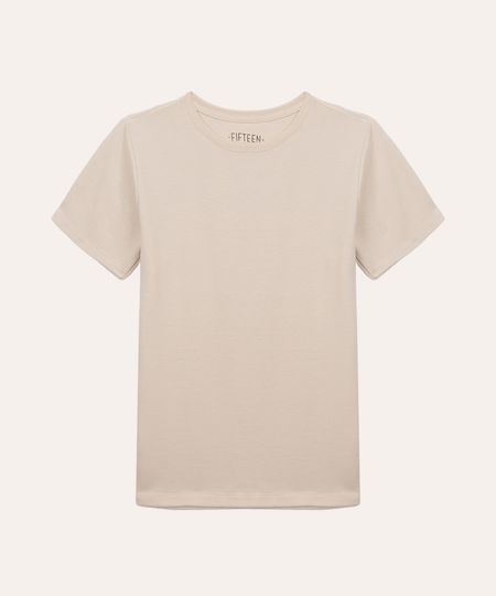 camiseta de algodão juvenil texturizada manga curta bege 10
