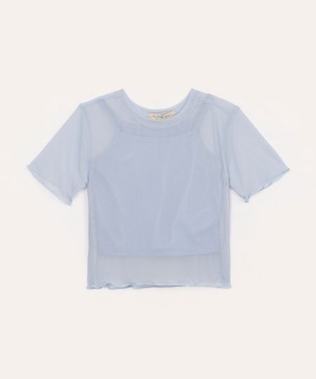 blusa de tule infantil fru fru azul claro 4