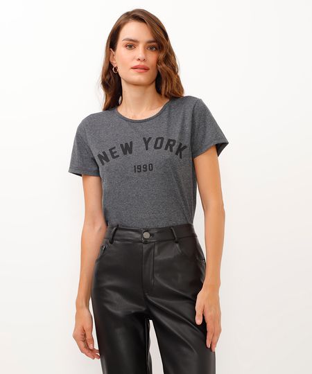 camiseta de algodão manga curta new york cinza PP