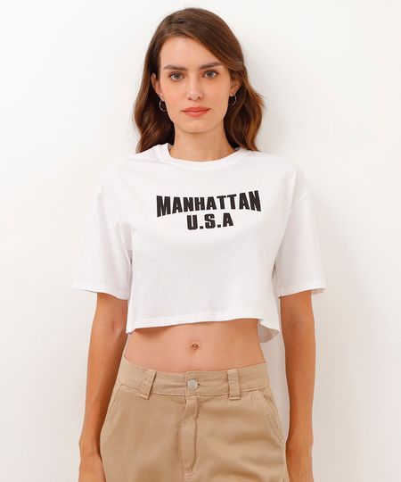 camiseta de algodão cropped manhattan off white P