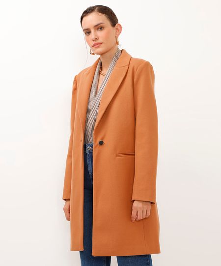 casaco alongado de alfaiataria marrom PP
