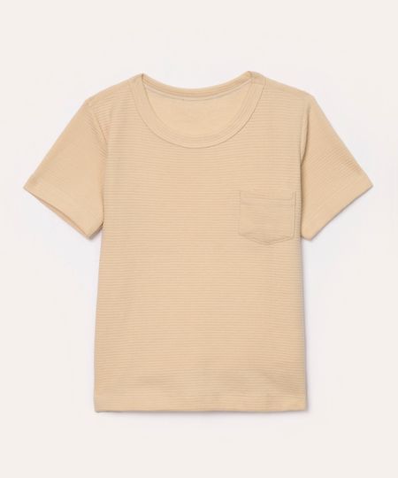 camiseta infantil texturizada com bolso manga curta bege 1