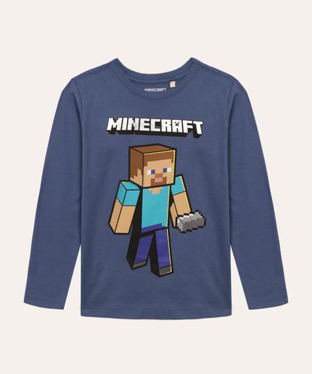 camiseta de algodão infantil minecraft azul 4