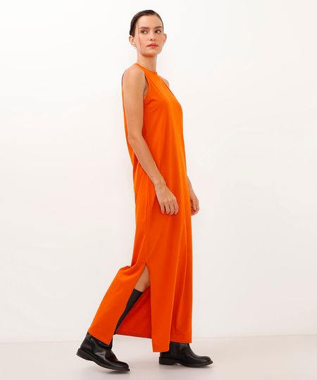 vestido longo de algodão básico laranja PP