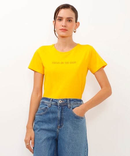 camiseta de algodão manga curta focus on the good amarelo PP