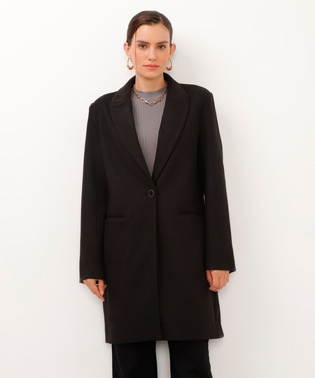 casaco alongado de alfaiataria com bolsos preto PP