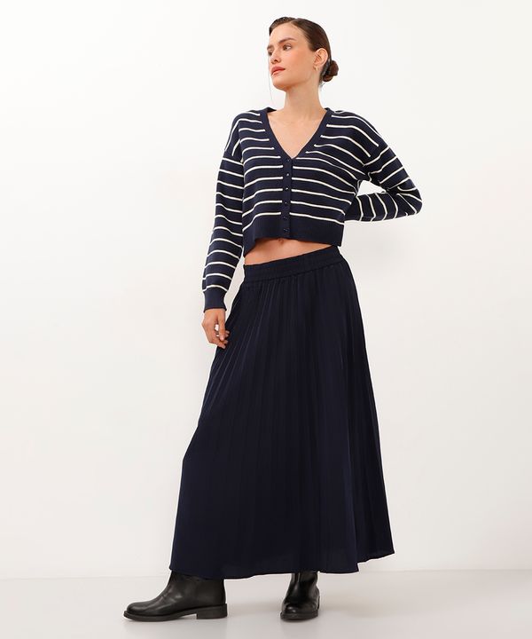 saia midi plissada azul P