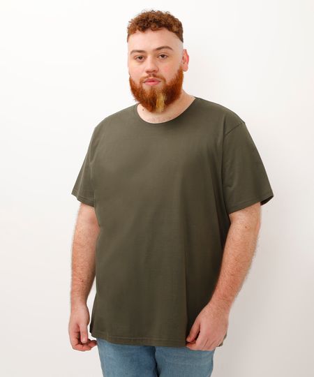 camiseta de algodão manga curta plus size verde GG1