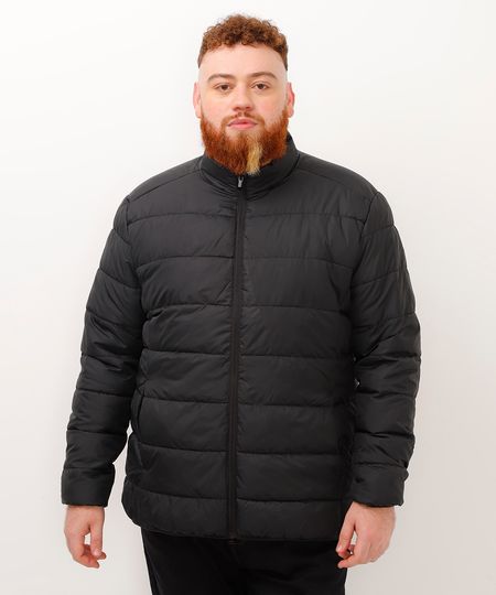 jaqueta de nylon plus size básica com zíper preto GG3