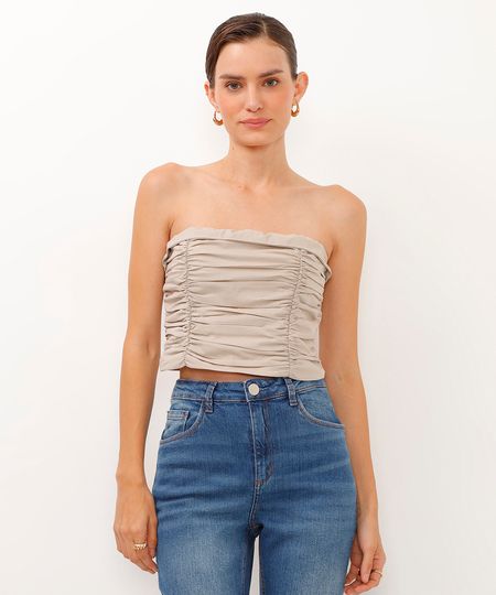 top sem alça drapeado bege M top sem alça drapeado bege M