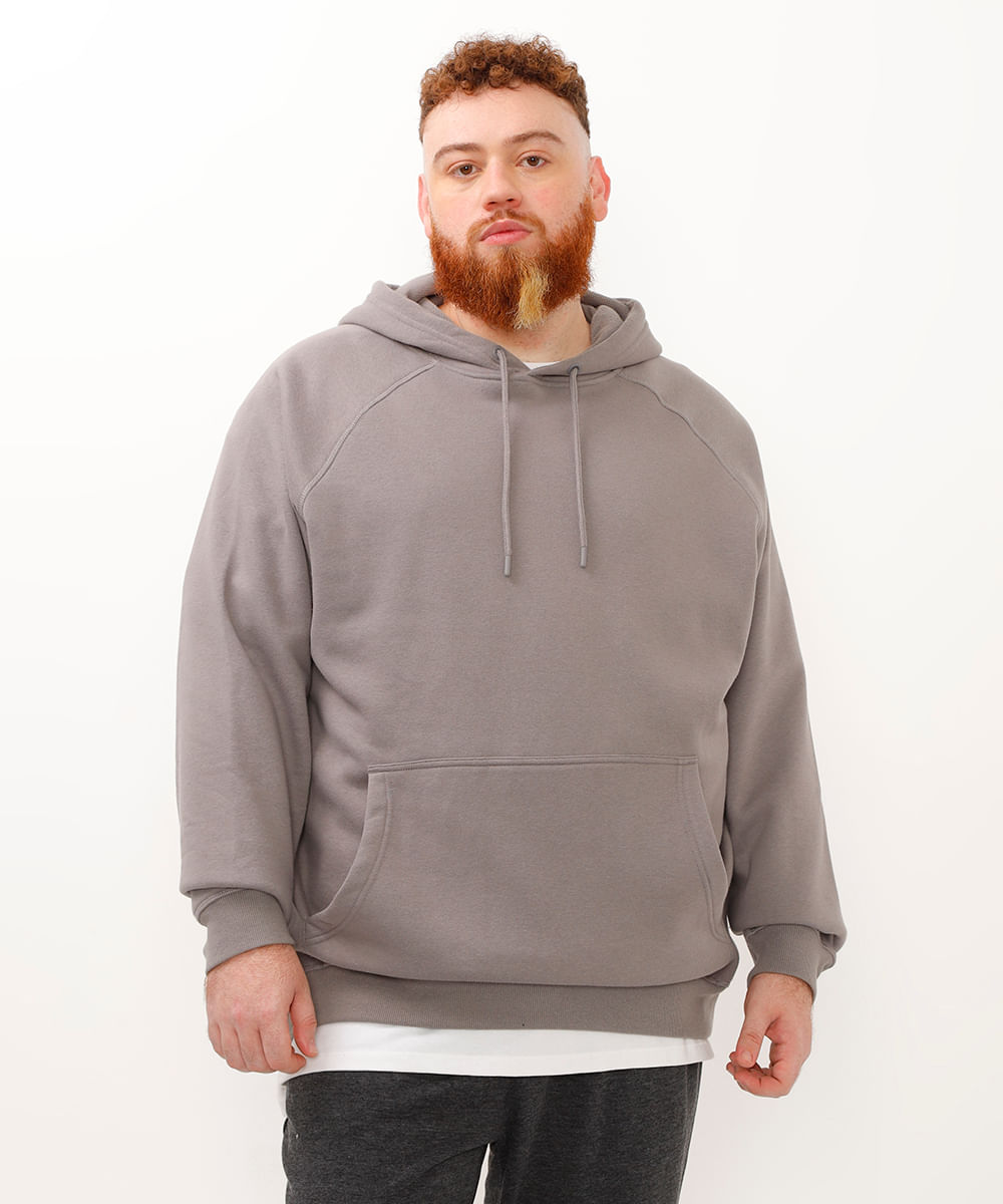 blusão de moletom plus size com capuz chumbo