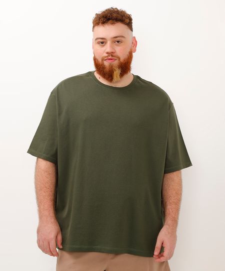 camiseta de algodão plus size oversized manga curta verde GG3