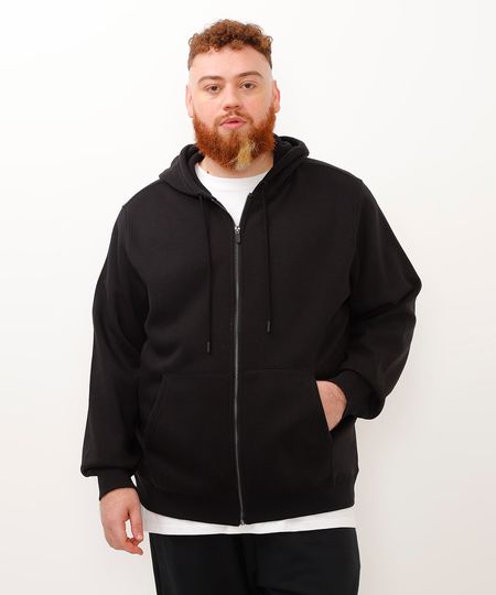 jaqueta de moletom básica plus size preto GG1 jaqueta de moletom básica plus size preto GG1