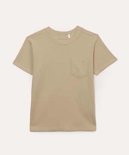 camiseta de algodão infantil com bolso bege 10