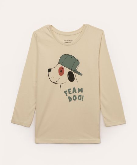 camiseta de algodão infantil cachorro bege 2