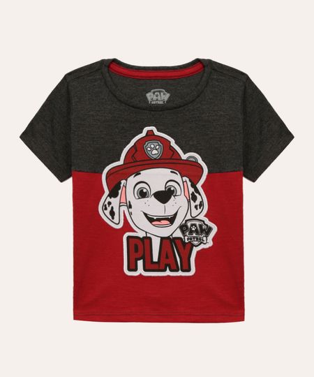 camiseta infantil marshall patrulha canina manga curta vermelho escuro 4