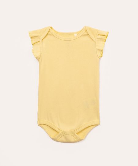 body de algodão infantil canelado manga curta amarelo 3-6