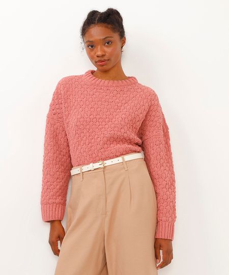 suéter de tricot chenille rosa PP