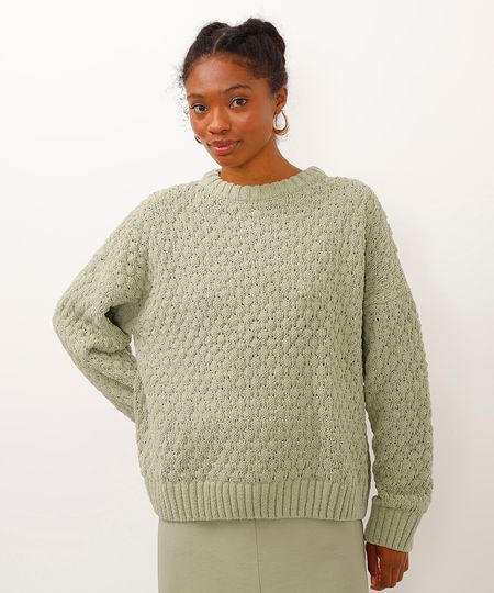 suéter de tricot chenille verde PP