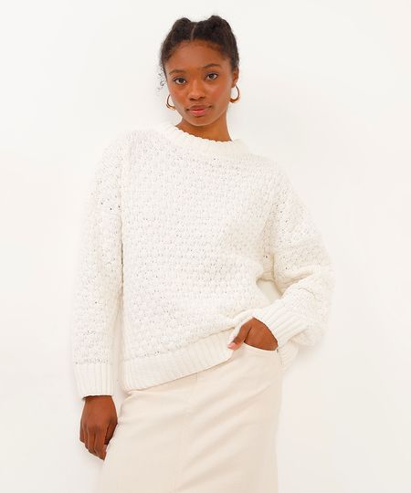 suéter de tricot chenille off white PP