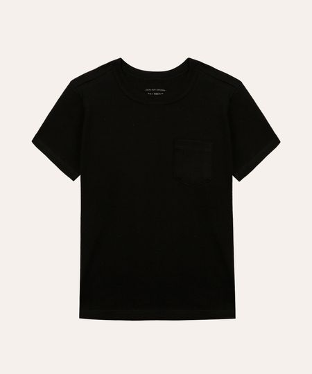 camiseta de algodão infantil com bolso preta 8