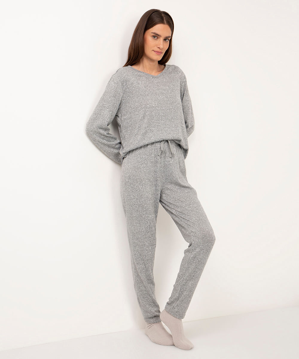 pijama longo básico cinza
