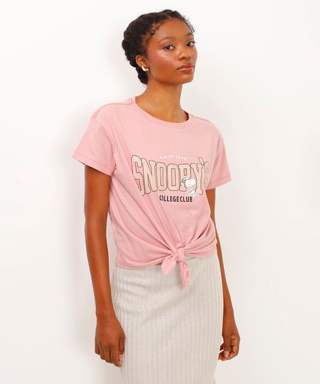 camiseta de algodão com amarração snoopy rosa P