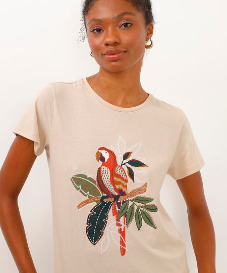 camiseta de algodão manga curta arara bege G