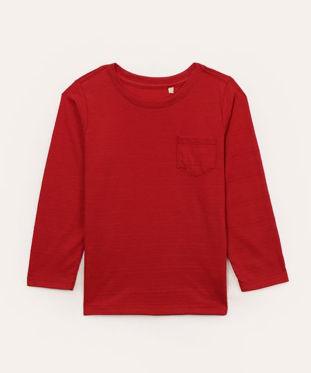 camiseta infantil com bolso manga longa vermelha 2