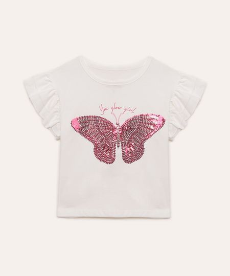 blusa de algodão infantil borboleta de paetê off white 4