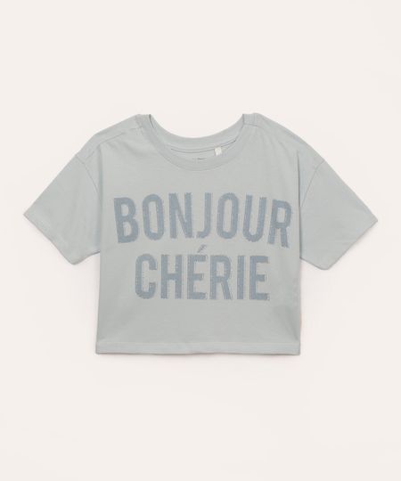 camiseta de algodão infantil bonjour azul claro 6
