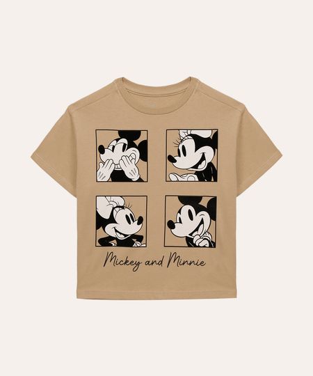 camiseta de algodão infantil mickey e minnie bege 6