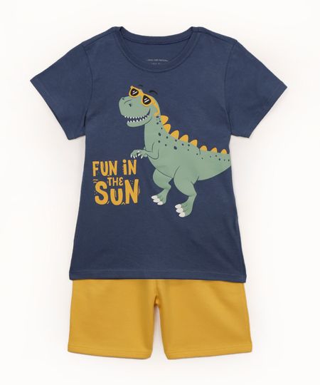 conjunto infantil dino manga curta azul 3