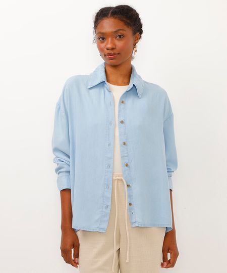 camisa jeans manga longa alongada azul PP camisa jeans manga longa alongada azul PP