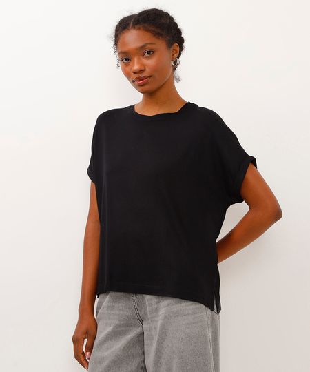 blusa de viscose mangas amplas dobradas preta PP